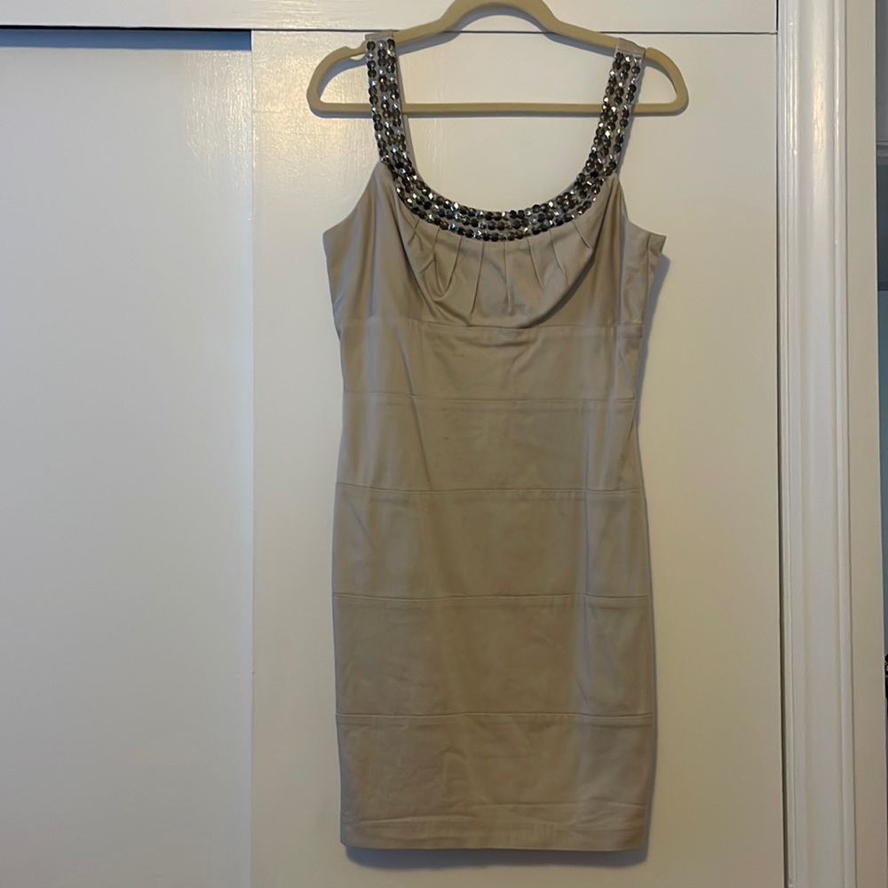 Bisou Bisou Tan Bodycon Dress with Metallic Beading 12